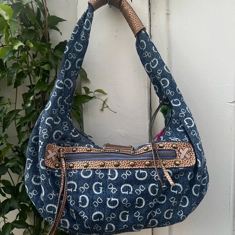 GUESS Denim Hobo Bag with Colorful Embroidery - Picture 5 of 5